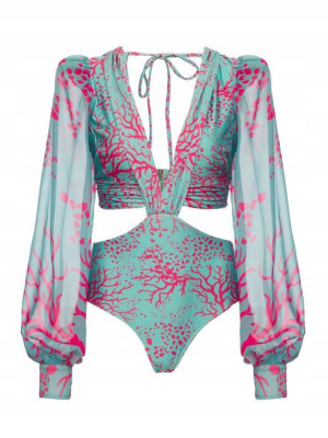 Strój Kąpielowy Jednoczęściowy Boho Rękaw Body M