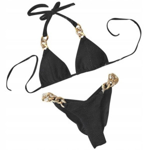 Strój Kąpielowy Bikini Welur Velvet Sexy Czarny S