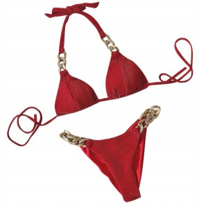 Strój Kąpielowy Bikini Welur Velvet Czerwony L