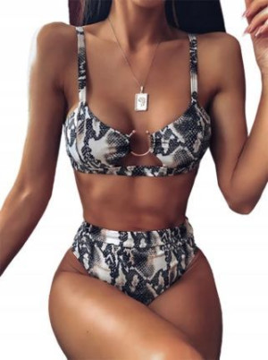 Strój Kąpielowy Wysoki Stan Skóra Węża Bikini M