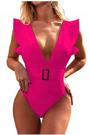 Strój Kąpielowy Jednoczęściowy V-neck Różowy L