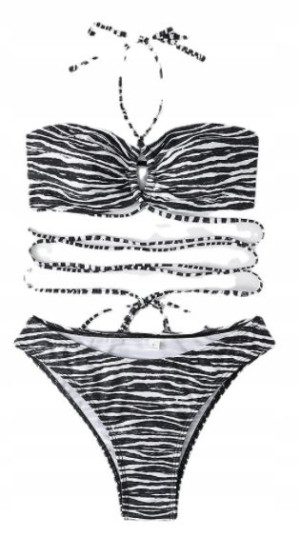 Strój Kąpielowy Bikini Wiązany Bandeau Zebra Xl