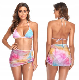 Strój Kąpielowy Bikini Tęczowe Ombre Spódniczka L