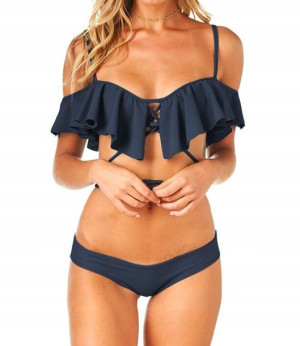 Strój Kąpielowy Bikini Hiszpanka Wiązany Czarny L