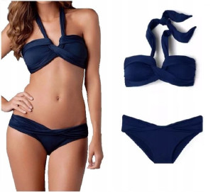 Strój Kąpielowy Bikini Bandażowy Granatowy 3w1 S