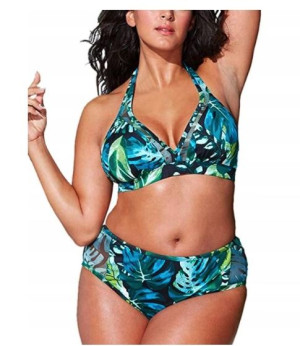 Strój Kąpielowy Wysoki Stan Plus Size Liście Xl