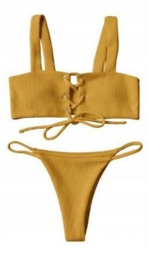 Strój Kąpielowy Bikini Prążkowany Wiązany Sexy L