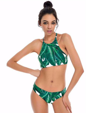Zielony Tropical Strój Kąpielowy Bikini Liście M