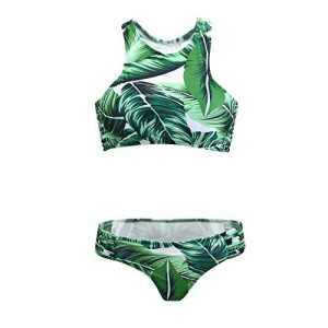 Zielony Tropical Strój Kąpielowy Bikini Liście M