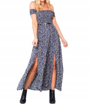 Sukienka Maxi Hiszpanka W Kwiaty Boho Niebieska