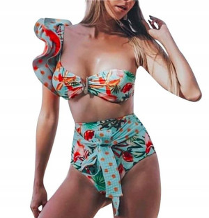 Strój Kąpielowy Wysoki Stan One Shoulder Falbana L