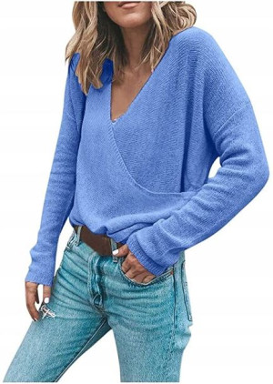 Sweter Sweterek Damski Vneck Ciepły Miły Niebieski