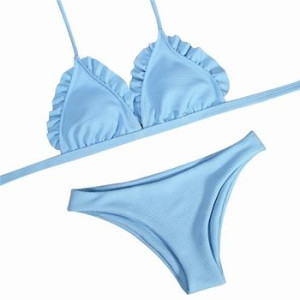 Strój Kąpielowy Bikini Blue Falbanka Niebieski Xl