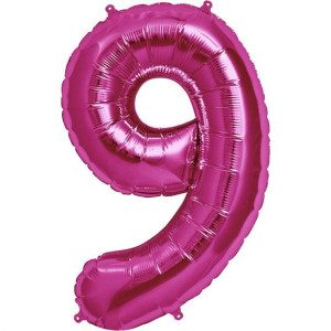 Różowy Balon Cyfra 9 Na Hel Foliowy Pink Urodziny