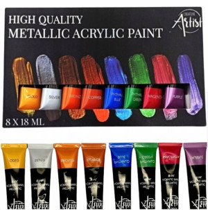 Farby Akrylowe Metaliczne Kolory Zestaw 8szt X18ml