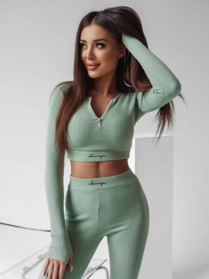Oliwkowy komplet o'la voga legginsy + top