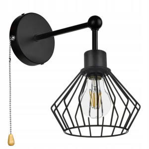 Lampa Ścienna Kinkiet Loft Druciany LED włącznik Czarny