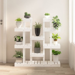 Kwietnik biały 104.5x25x109.5cm lite drewno sosnowe