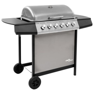 Grill gazowy z 6 palnikami czarno-srebrny