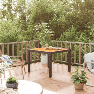 Stół ogrodowy 90x90x75cm czarny rattan PE drewno