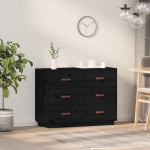 Komoda czarna 100x40x75cm lite drewno sosnowe