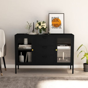 Komoda czarna 105x35x70cm stal i szkło hartowane