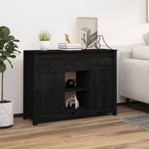 Komoda czarna 100x35x74.5cm lite drewno sosnowe