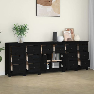 Komoda 5-cz. czarny lite drewno sosnowe