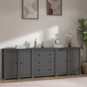 Komoda szara 230x35x80cm drewno sosnowe