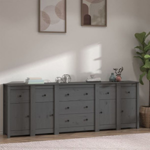 Komoda szara 230x35x80cm drewno sosnowe