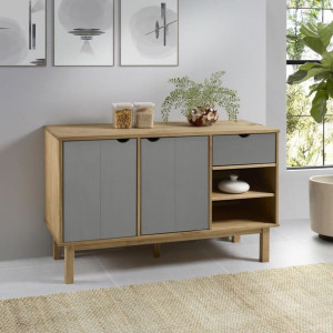 Komoda brąz szary 114x43x73.5cm drewno sosnowe