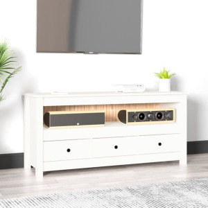 Szafka RTV biała 114x35x52cm lite drewno sosnowe