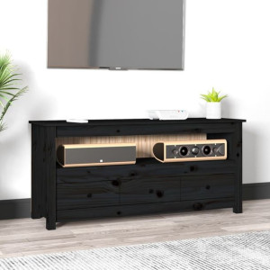Szafka RTV czarna 114x35x52cm lite drewno sosnowe