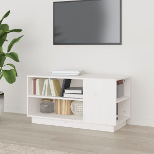 Szafka RTV biała 80x35x40.5cm lite drewno sosnowe