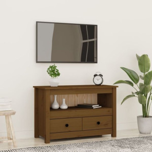 Szafka RTV brąz 79x35x52cm lite drewno sosnowe