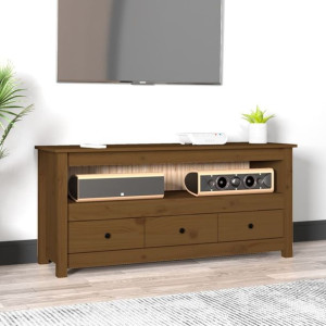 Szafka RTV brąz 114x35x52cm lite drewno sosnowe