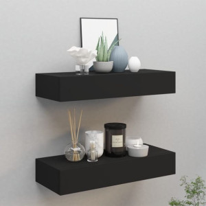 Półki ścienne z szufladą 2 szt. czarne 60x23.5x10cm MDF