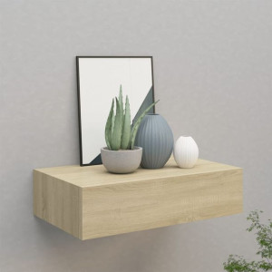 Półka ścienna z szufladą kolor dębu 40x23.5x10cm MDF