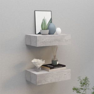 Półki z szufladą 2 szt. szare 40x23.5x10cm MDF