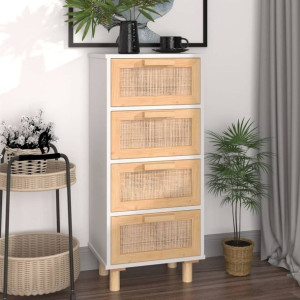 Szafka biała 40x30x90cm lita sosna i naturalny rattan