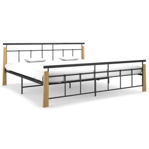 Łóżko do sypialni metal i lite drewno dębowe 200x200cm