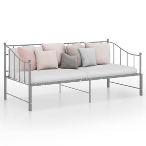Sofa z wysuwaną ramą łóżka szare metalowe 90x200cm