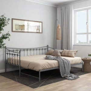 Sofa z wysuwaną ramą łóżka szare metalowe 90x200cm