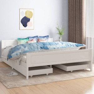 Łóżko z 4 szufladami białe drewno sosnowe 160x200cm