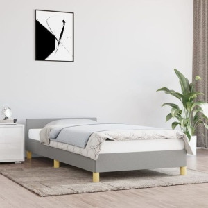 Łóżko do sypialni z zagłówkiem szare 80x200cm tkanina