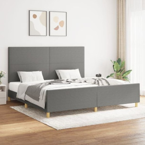 Łóżko z zagłówkiem ciemnoszare 200x200cm tkanina