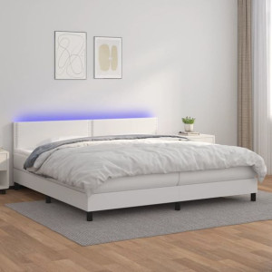 Łóżko z materacem i LED biała ekoskóra 200x200cm