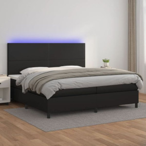 Łóżko z materacem i LED czarna ekoskóra 200x200cm