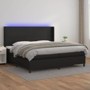 Łóżko z materacem i LED czarna ekoskóra 200x200cm
