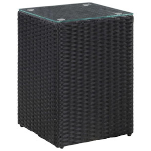 Stolik ze szklanym blatem czarny 35x35x52cm polirattan